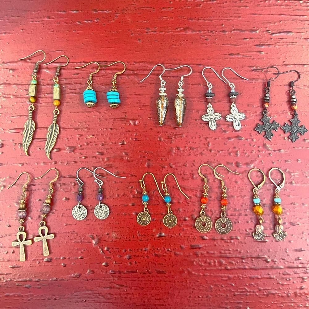 Earring Lot 10 Pair Hand Crafted Artisan Earrings Bohemian Earrings NEW # 196